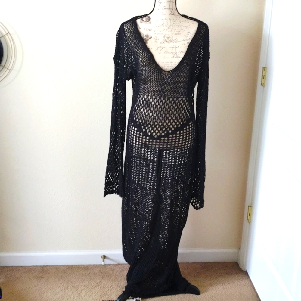 Boohoo Black Crochet Maxi Dress Size 20